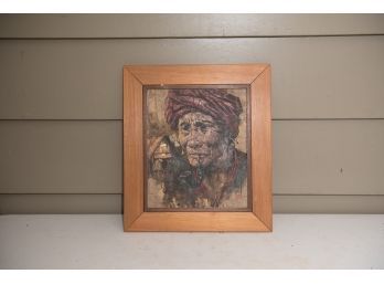 Signed Picture Of Village Man Smoking A Pipe