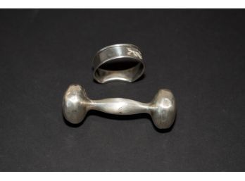 Sterling Napkin Ring And Baby Rattle