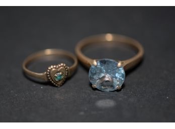 10k Aqua Marine Gold Ring And Baby Ring