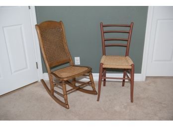 Cane Rocker And Wicker Chair