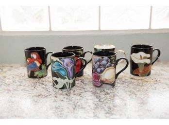 Set Of 6 Fitz And Floyd Porcelain Mugs