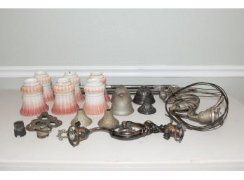 Antique Pink Glass Shades  And Light Parts From France