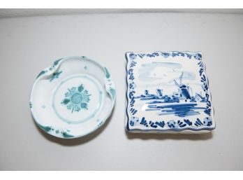 Delft Covered Dish And Ashtray