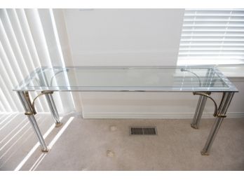 Silver And Gold Contemporary Sofa Table With Glass Top