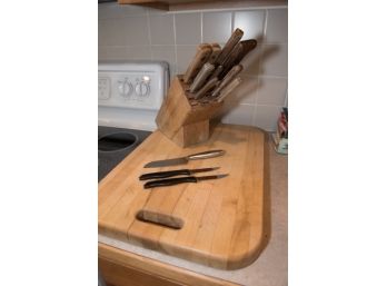 Cutting Board And Knife Block With Knives