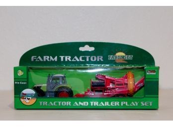 SoFine Green Tractor And Trailer Die Cast Play Set With Red Implement
