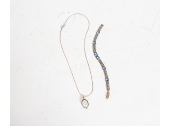Sterling Bracelet (missing Clasp) And Moonstone Pendant