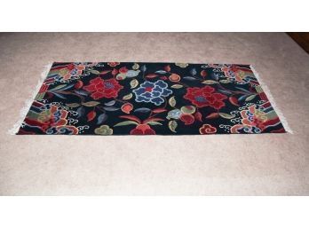 Navy Blue Wool Floral Area Rug 82'x36'