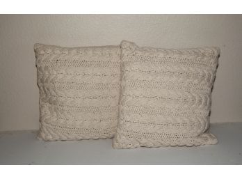 Crate And Barrell Cream Cable Knit Throw Pillows