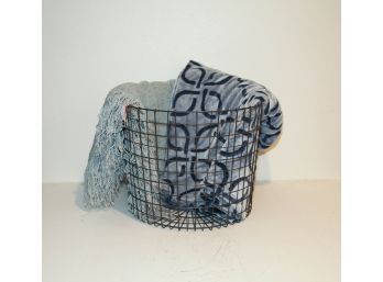 Wire Handled Basket With Blue Throws