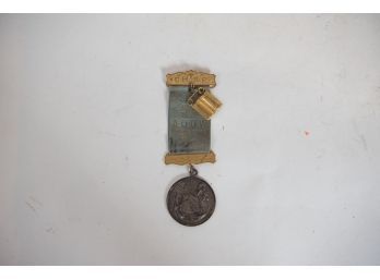 Knights Of Columbus Aspen Lodge No.21 A.O.U.W. Green Ribbon Pin Medal With Bible Charm