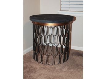 Metal And Slate Round Accent Table