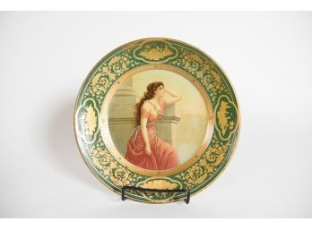 10' Antique Vienna Art Plate Featuring Girl Staring Out At The Horizon