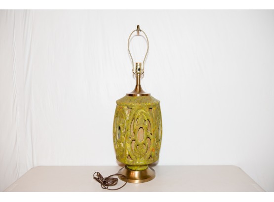 Mid Century Tiki Ceramic Lamps Vintage Retro Large Rare Avocado And Burnt Orange