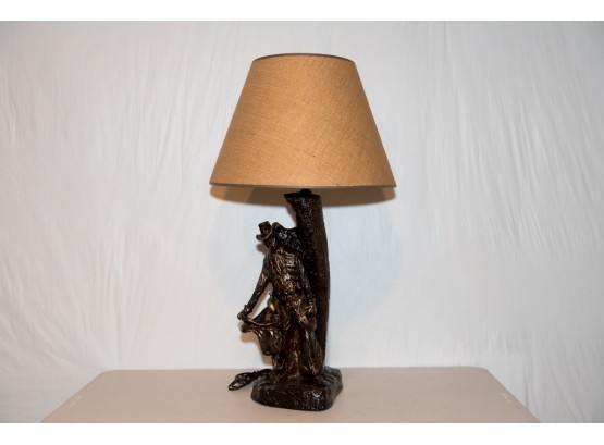 Porcelain Cowboy Leaning On A Tree Table Lamp