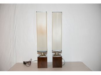 Pair Of Mid Century Cubical Plastic Shade Lamps