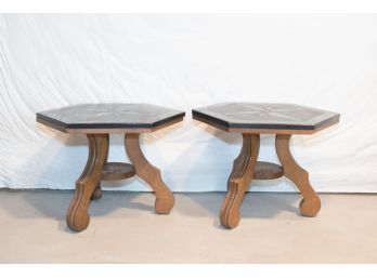 Pair Of Engraved Top Hexagon Tables