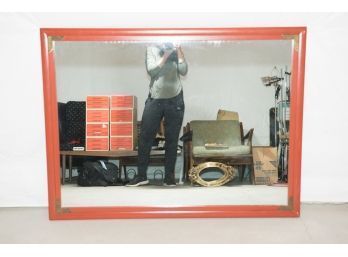Vintage Wood Red Lacquer Wall Mirror