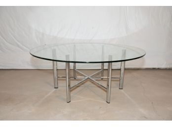 Mid Century Chrome And Glass Top Round Table  Believed To Be Milo Baughman