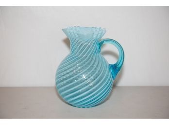 1950s 9' Fenton Blue Crimped Ruffle Melon Vase