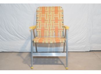 Mid Century Orange Aluminum Woven Lawn Chair