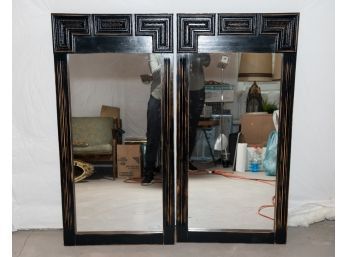 Pair Of Black Lacquer Mirrors