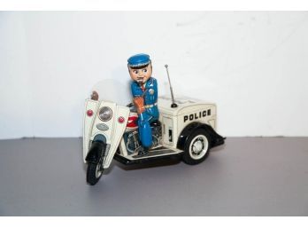 1950s Tin Litho Police Motorcycle Battery Operated Japan