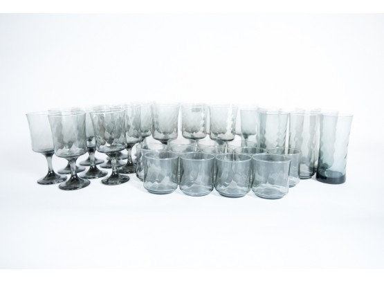 Vintage Libbey Smoke Gray Wine, Water, And Tumbler Glasses