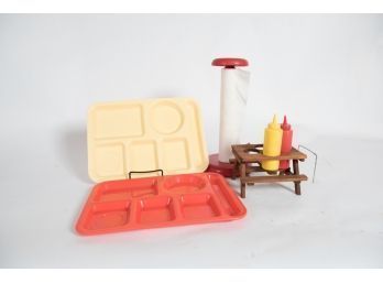 Vintage Copco Paper Towel Holder, SiLite Trays And Mini Picnic Table Condiment Holder