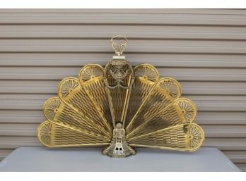 28' Neoclassical Style Brass Peacock Collapsible Fireplace Screen
