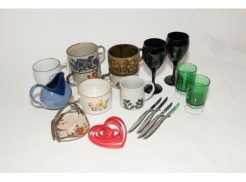 Lot Of Vintage Kitchen Mugs And Knives