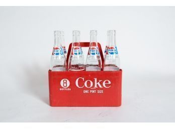 Coca Cola Plastic Bottle Holder With Eight Pepsi Commemorative Centennial Bottles