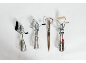 3 Hand Mixers And Large Vintage Pair Of Scissors