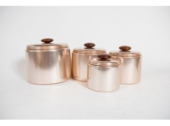 Mid Century Rose Gold Metal Cannisters
