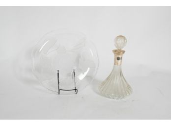 12' Glass Decanter And 14' Shell Plate