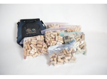 Lot Of Wine Corks And Soft Sided Lunch Bag