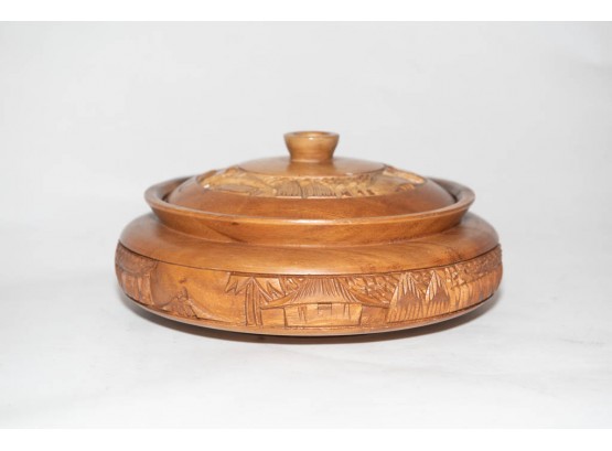 3.5' Handmade Carved Wooden Lidded Bowl Made In Philippines