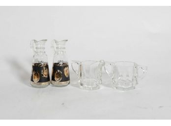 Cut Glass Cream And Sugar And Vintage Oil And Vinegar Set