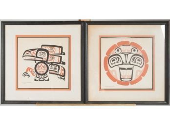 Pair Of Inuit Art Titled 'Tlingit Raven' And 'Haida Sun Spirit'