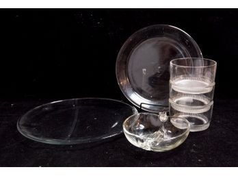 Glass Apple Dish,  Fire King Pie Plate, Trio Of Bowls And 13' Platter