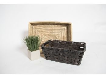 Weave Baskets And 7' Faux Grass Plant