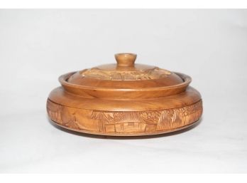 3.5' Handmade Carved Wooden Lidded Bowl Made In Philippines