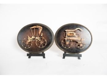 Pair Of 11' Wall Plaques Featuring Copper Cars