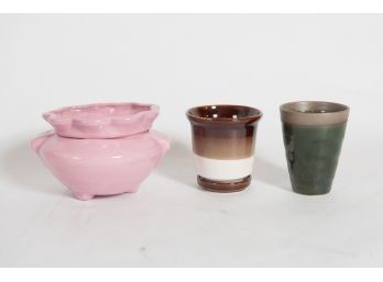 African Violet, Toki Japan And Striped Vases