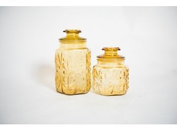 Pair Of Amber Glass Canisters