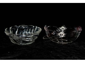 Glass Basket With Lucite Handle And 8'  Glass Serving Bowl