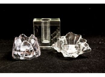 Kosta Boda And Conch Candle Holders And 4.25' Crystal Bud Vase