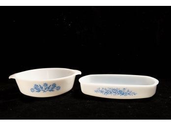 Vintage Federal Blue Roses And Fire King Blue Cornflower Baking Dishes
