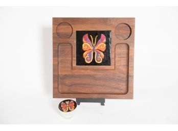 Vintage Walnut Butterfly Serving Tray 14'D