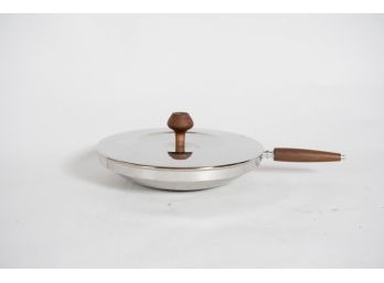 Mid Century Stainless Steel And Walnut Lidded Pan
